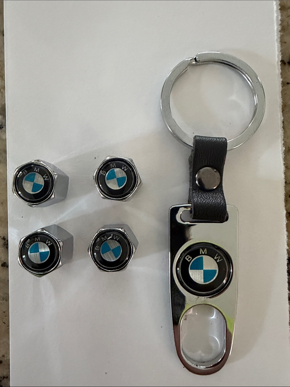 BMW Chrome Keyring and Valve Caps Set with Blue/White Emblem